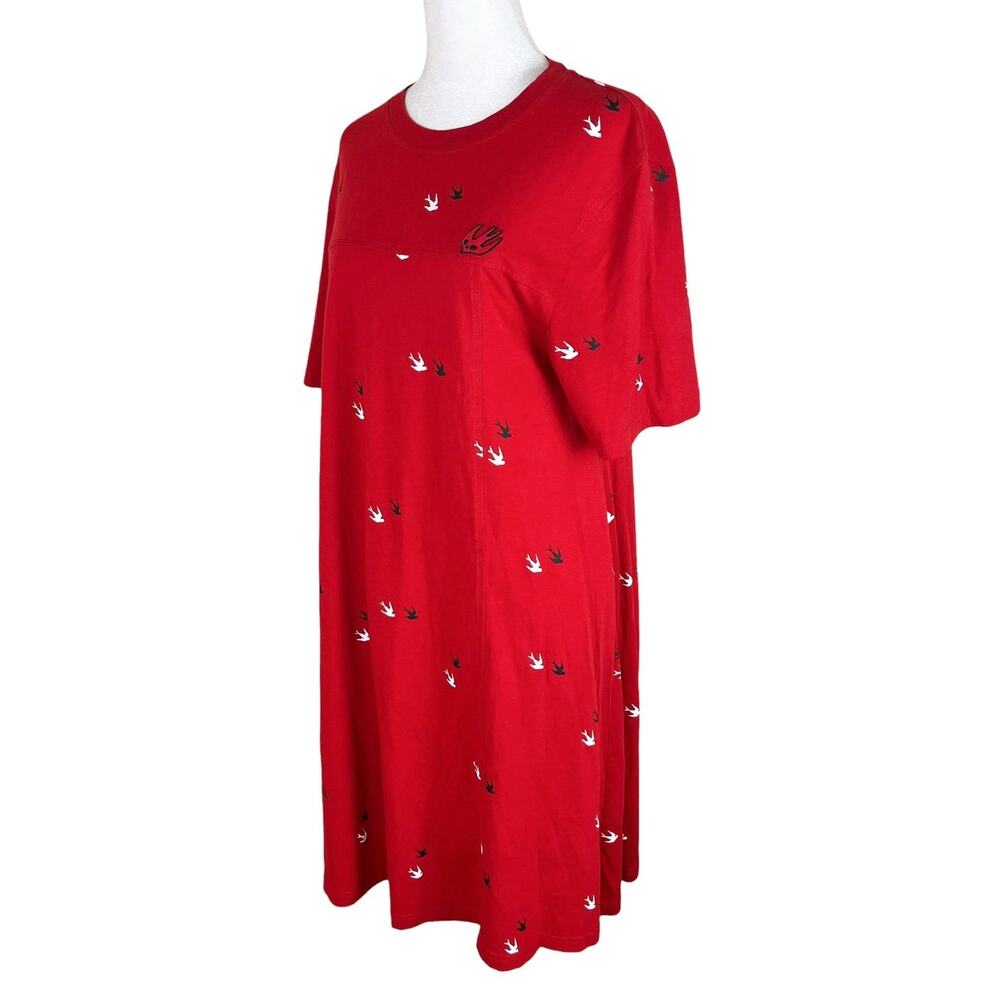 MCQ Alexander McQueen Red All Over Swallow Bird T-Shirt Dress Size Large - Picture 5 of 9